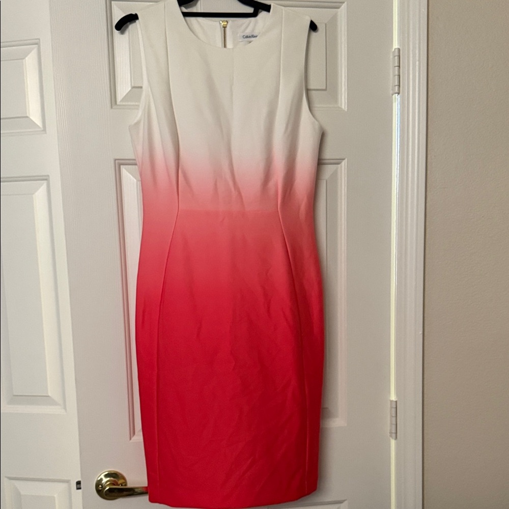 Calvin Klein White and Pink Gradient Midi Dress